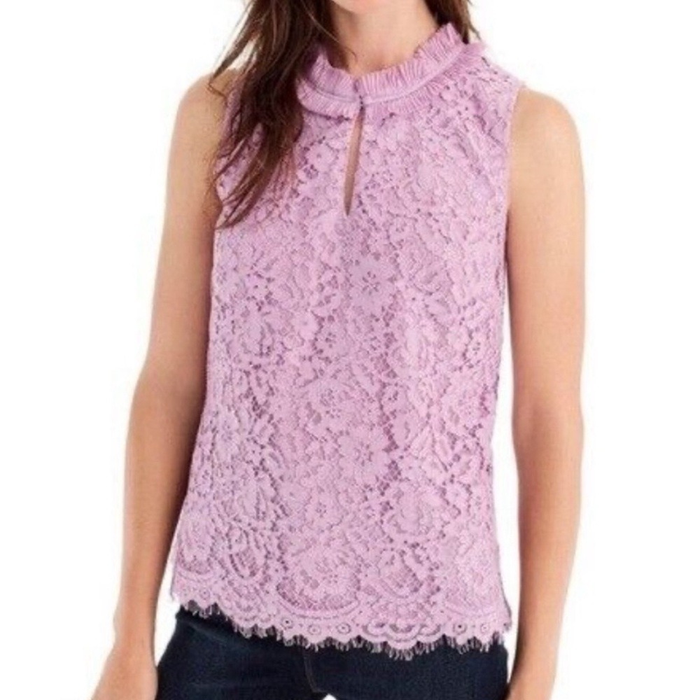 J. Crew Sleeveless Button-Collar Romantic Floral Lace Top, Soft Pink